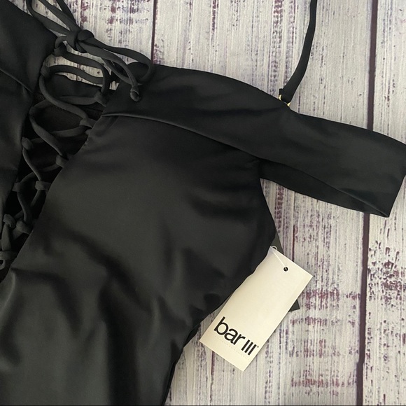 Black Boho Off the Shoulder One Piece Swimsuit - Picture 3 of 7